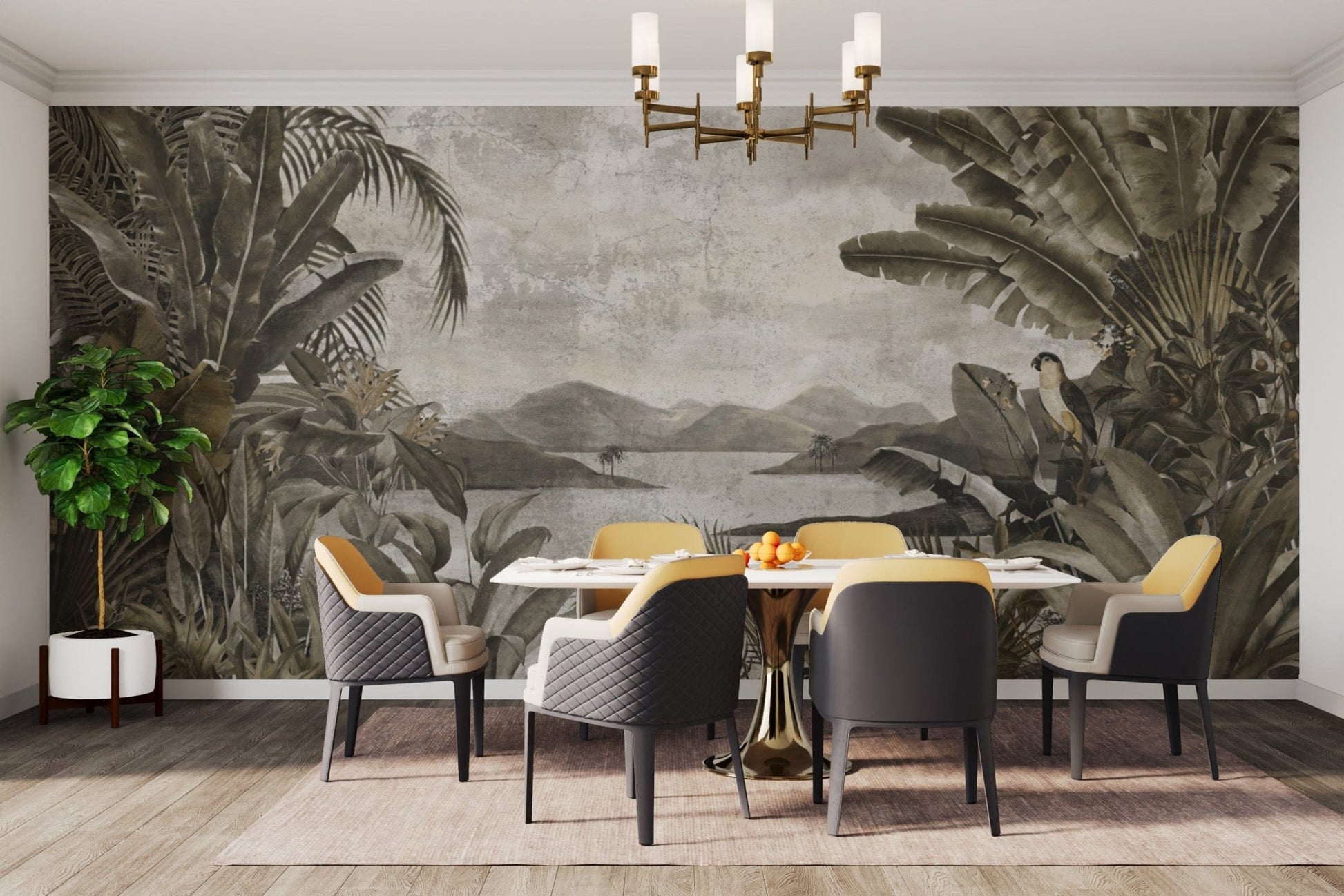 Aged tropical botanical wall covering B718
