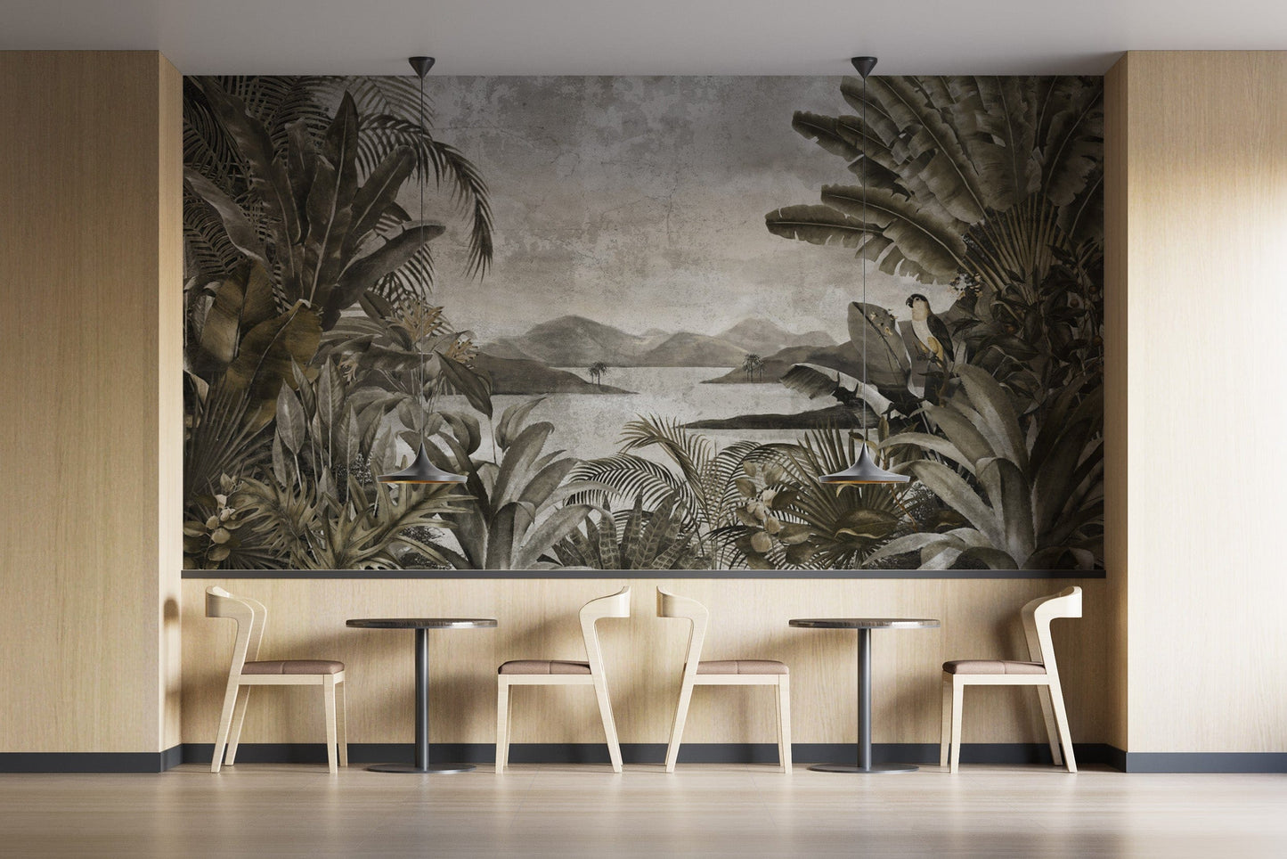 Monochrome tropical forest wall mural
