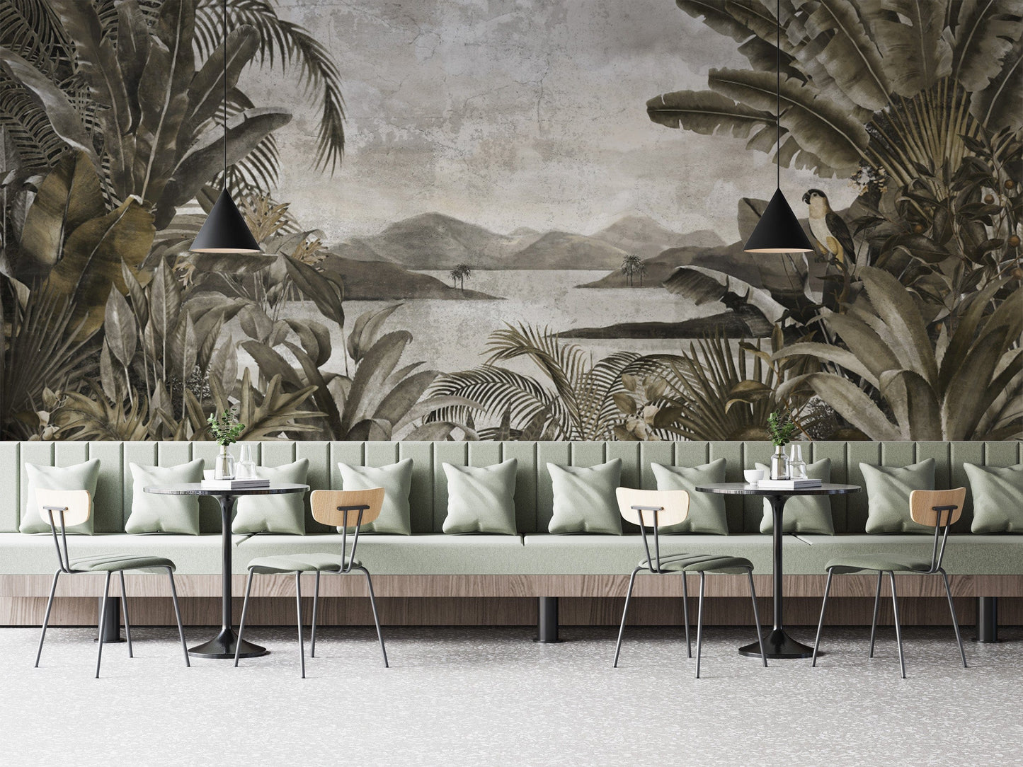 Lush jungle wallpaper with exotic leaves
