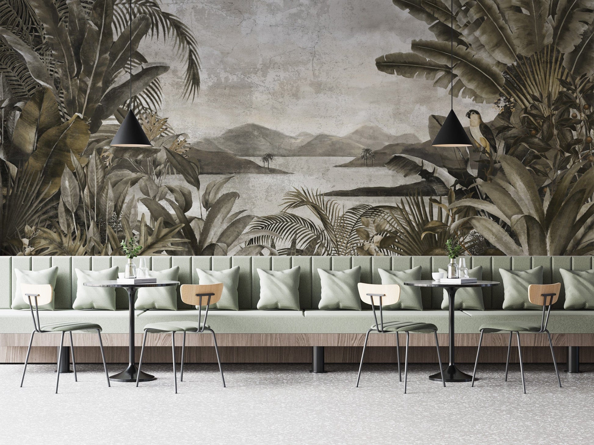 Lush jungle wallpaper with exotic leaves
