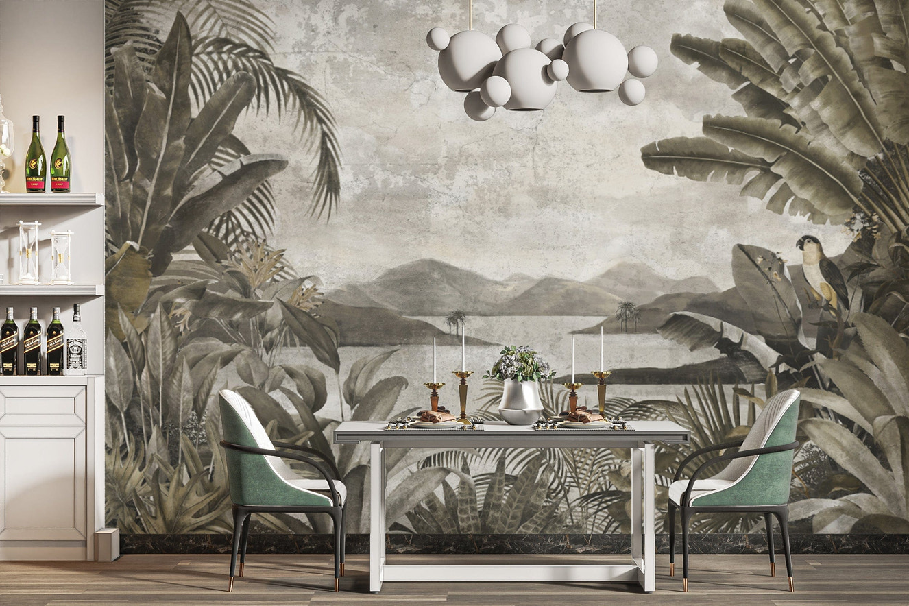 Vintage tropical wallpaper with palm trees
