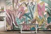Tropical foliage vintage wallpaper design
