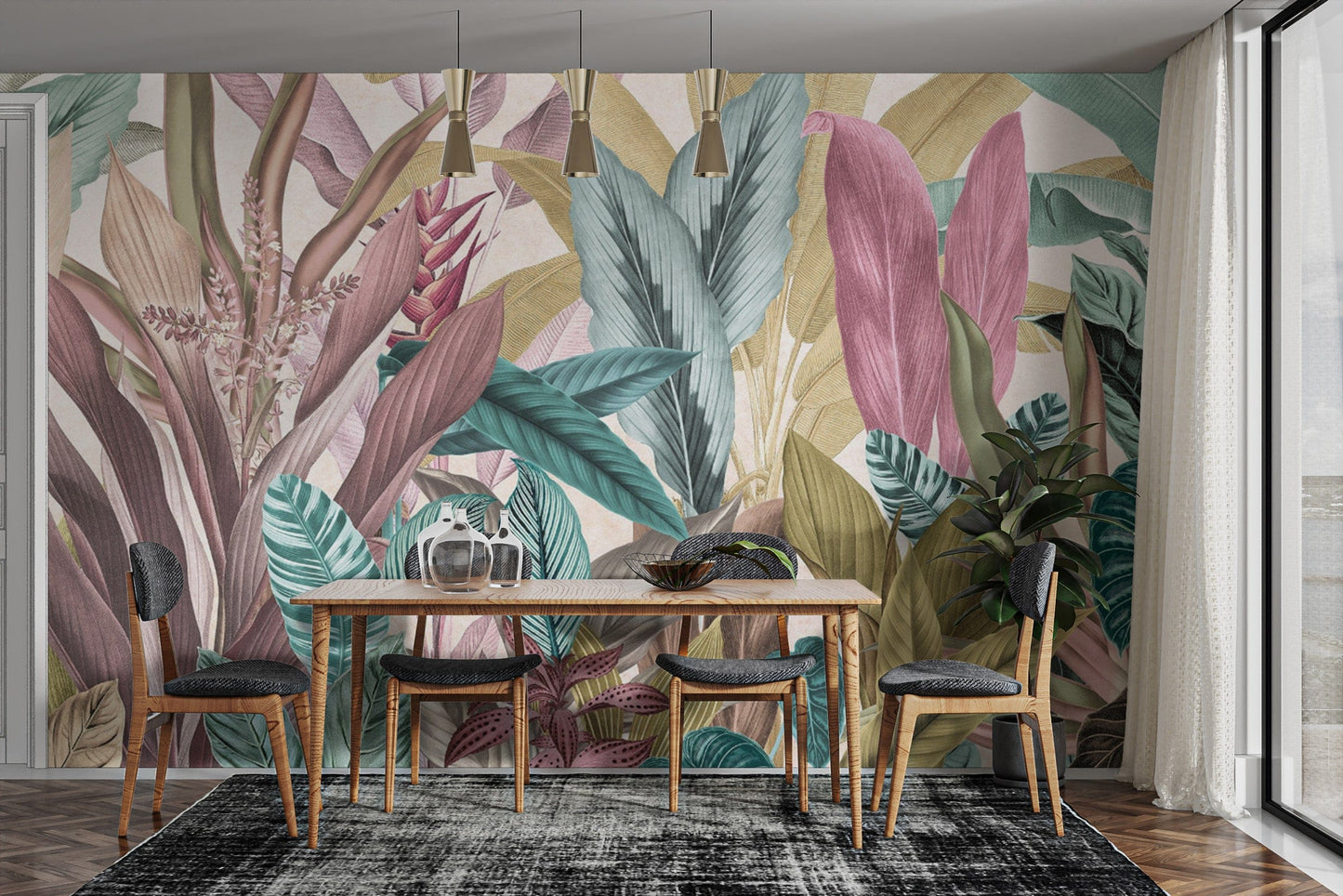 Botanical vintage tropical leaf wallpaper
