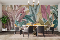 Soft color tropical leaves wall mural
