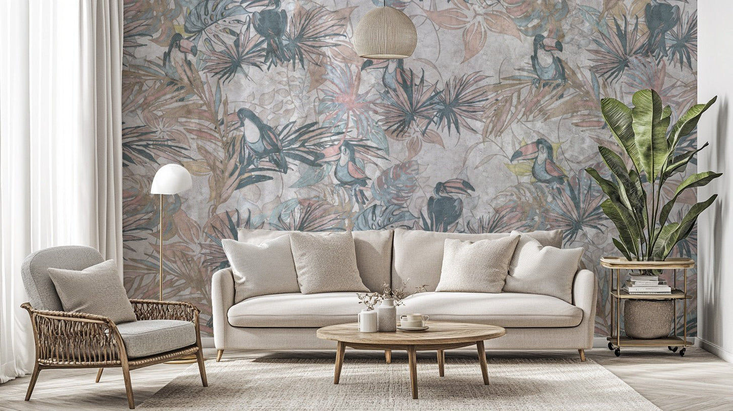 Tropical jungle toucan wall covering
