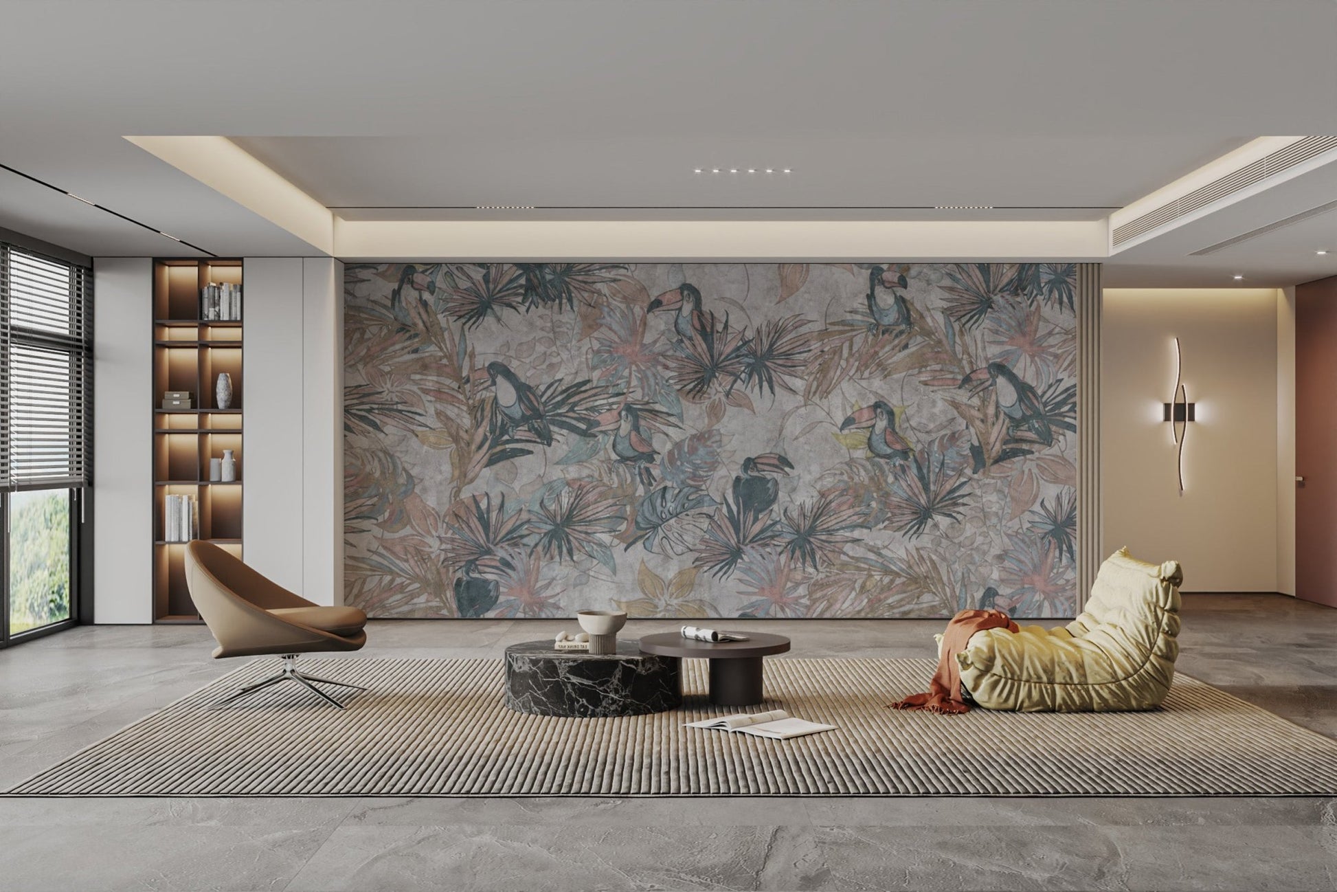 Muted-tone vintage toucan wallpaper
