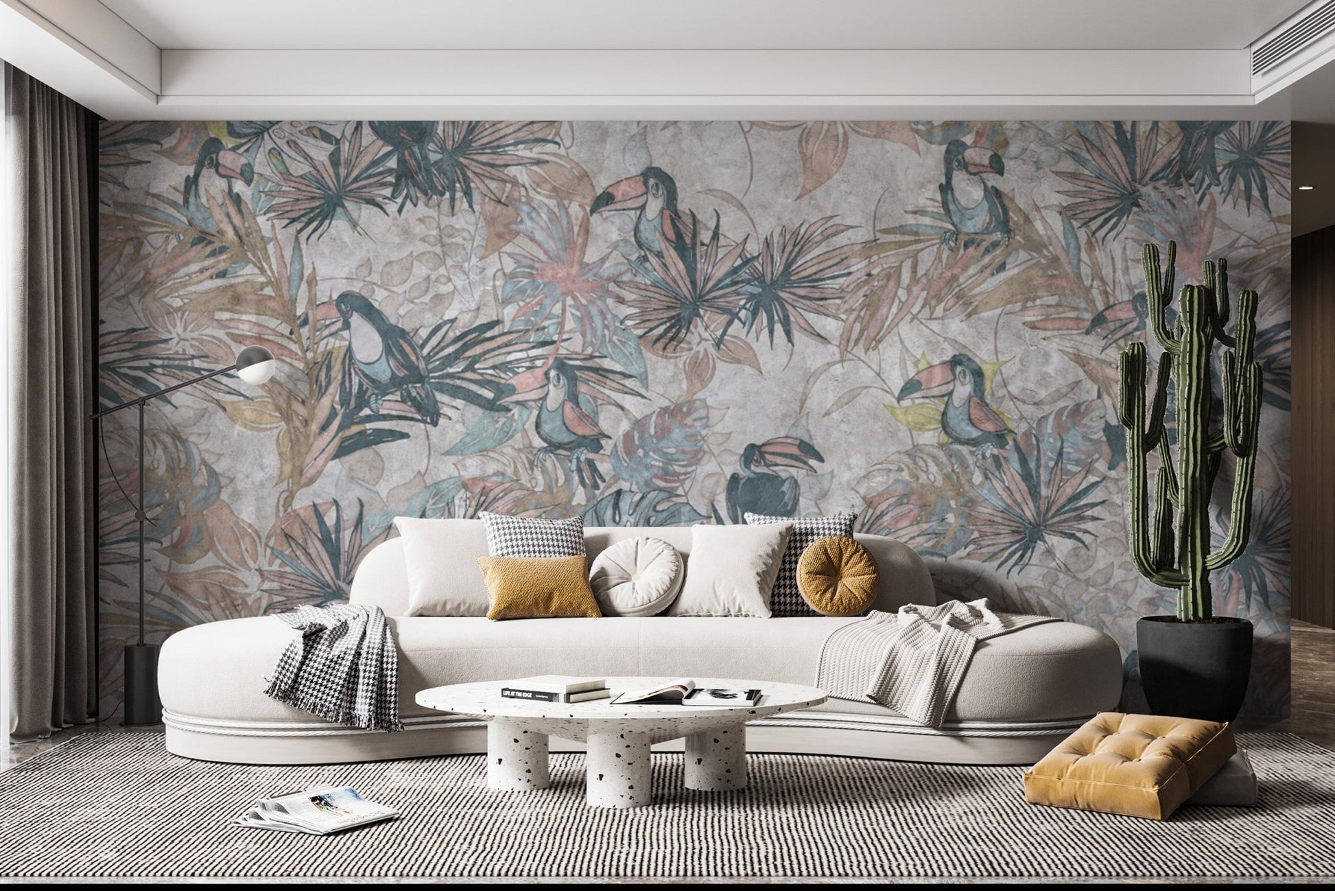 Retro tropical bird wallpaper mural
