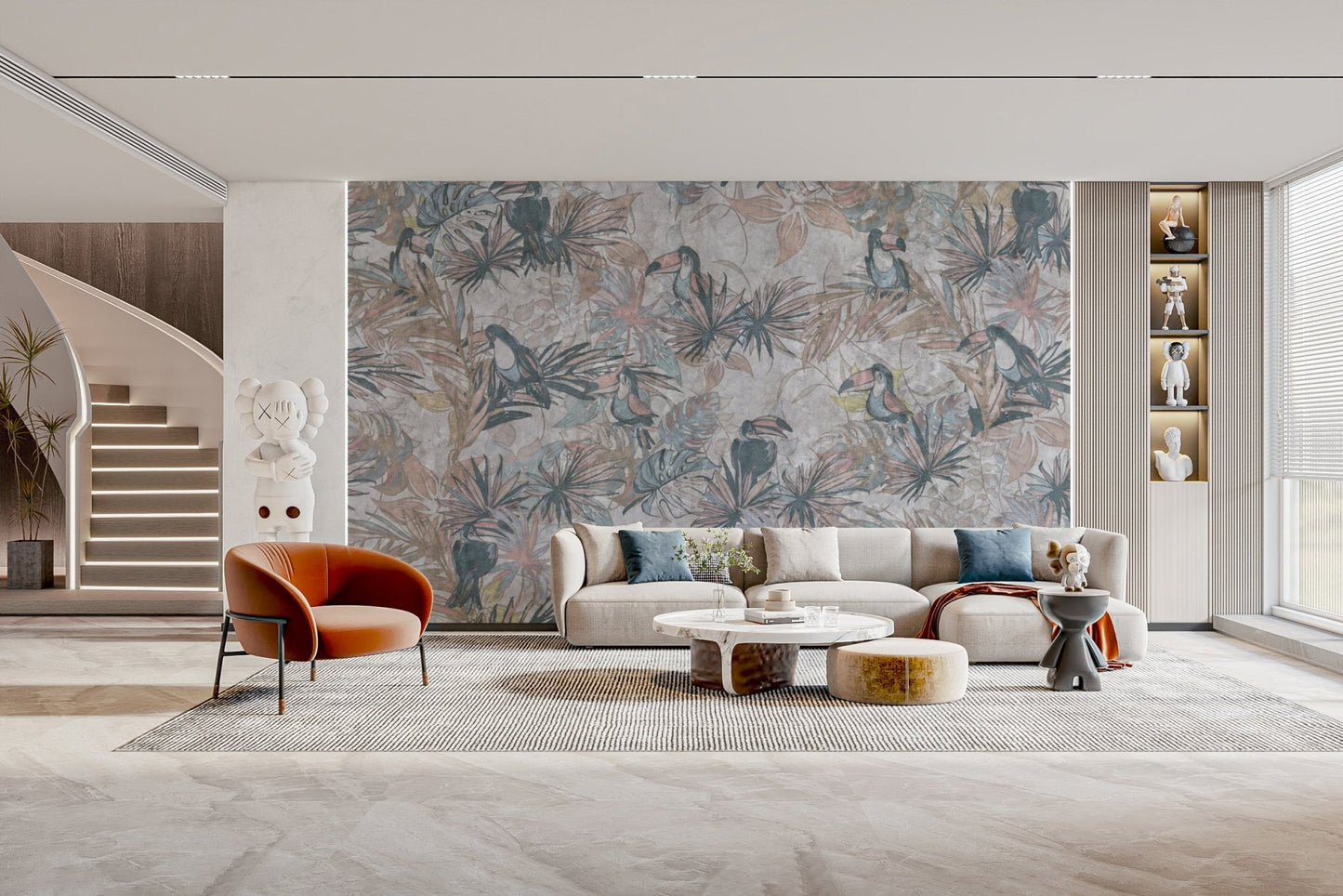 Lush tropical bird wallpaper pattern
