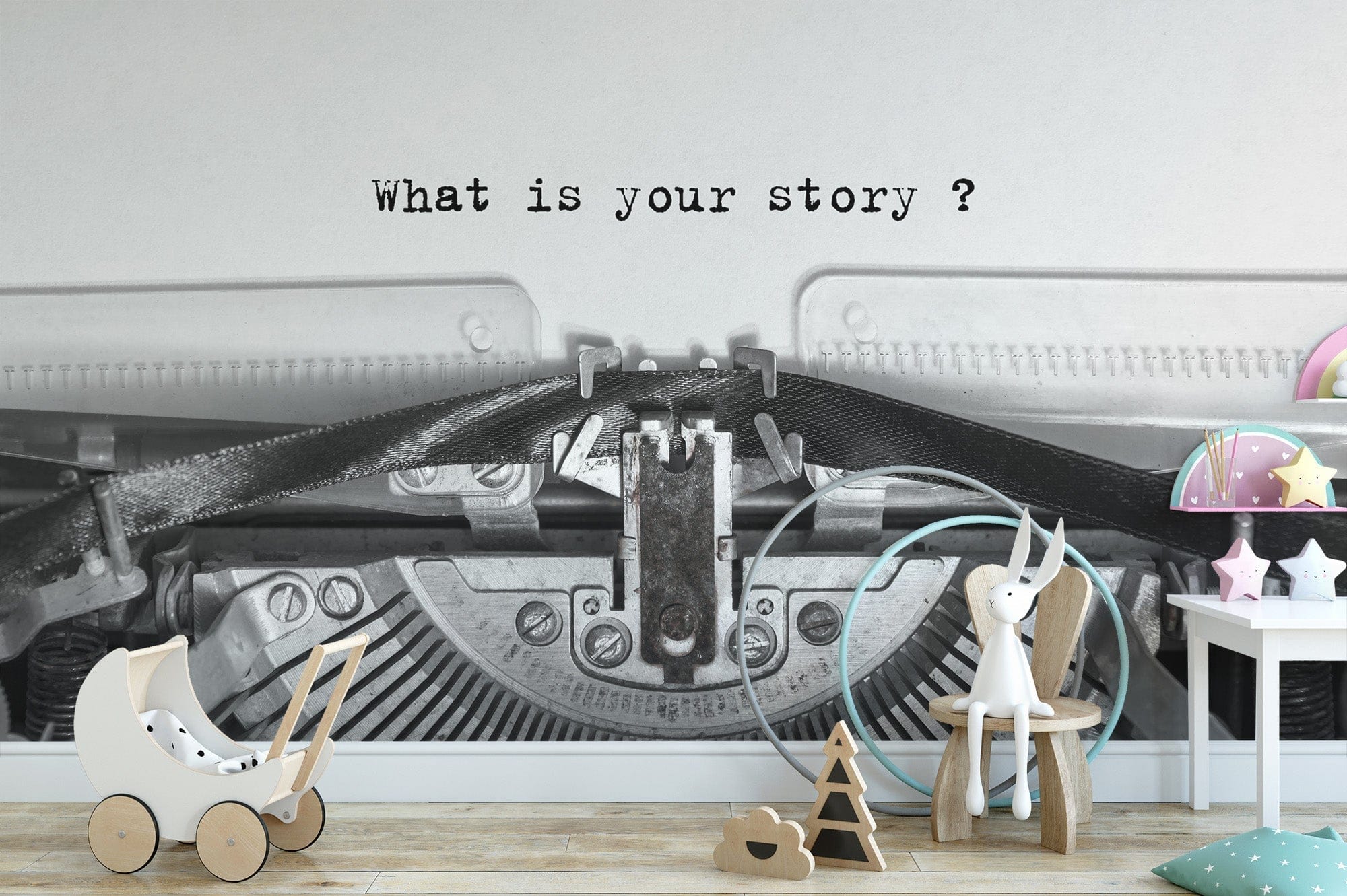 Vintage typewriter-themed mural wallpaper, B402