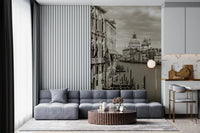 Vintage Venice Mural with striped poles and riverside detail, GD8754