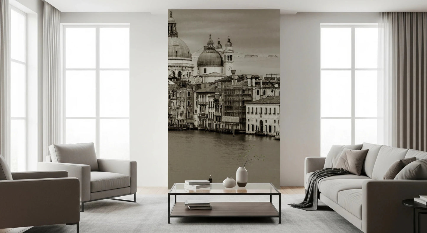 Vintage Venice View Wall Mural with sepia canal architecture, GD8754