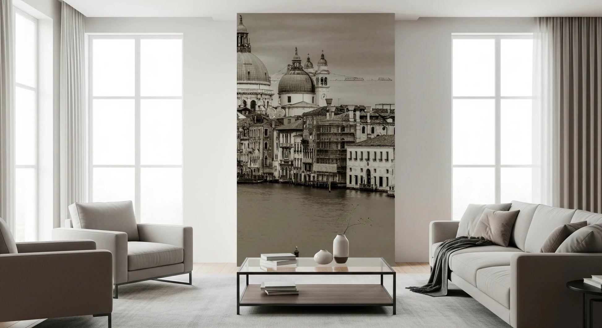 Vintage Venice View Wall Mural with sepia canal architecture, GD8754