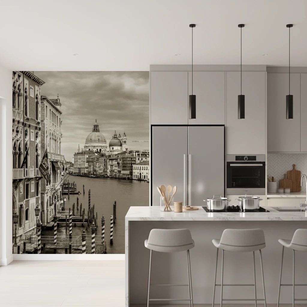 Kitchen area with Vintage Venice View Wall Mural and canal skyline, GD8754