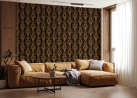 Brown sofa seating paired with Vintage Vine Wallpaper in a cozy sitting room