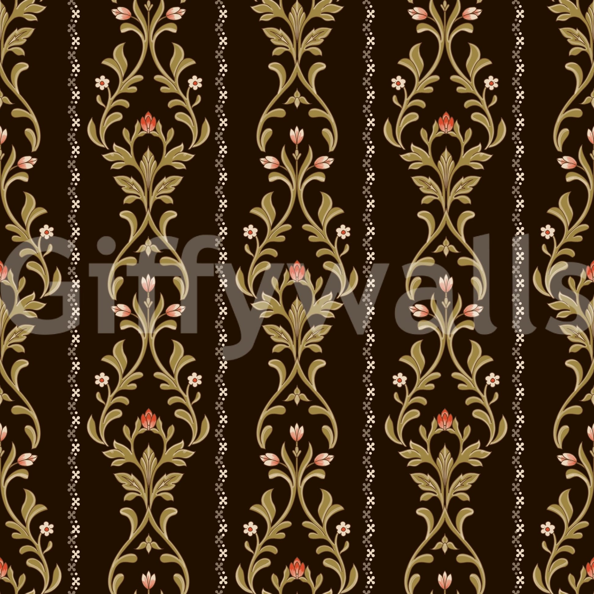 Elegant Vintage Vine Wallpaper pattern with scrolling leaves and delicate bloom accents