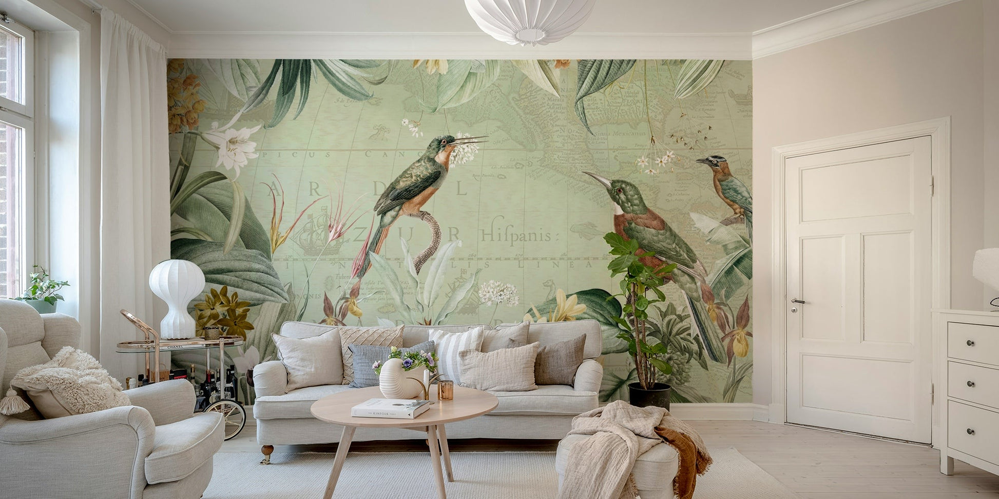 Antique tropical landscape wall design.

