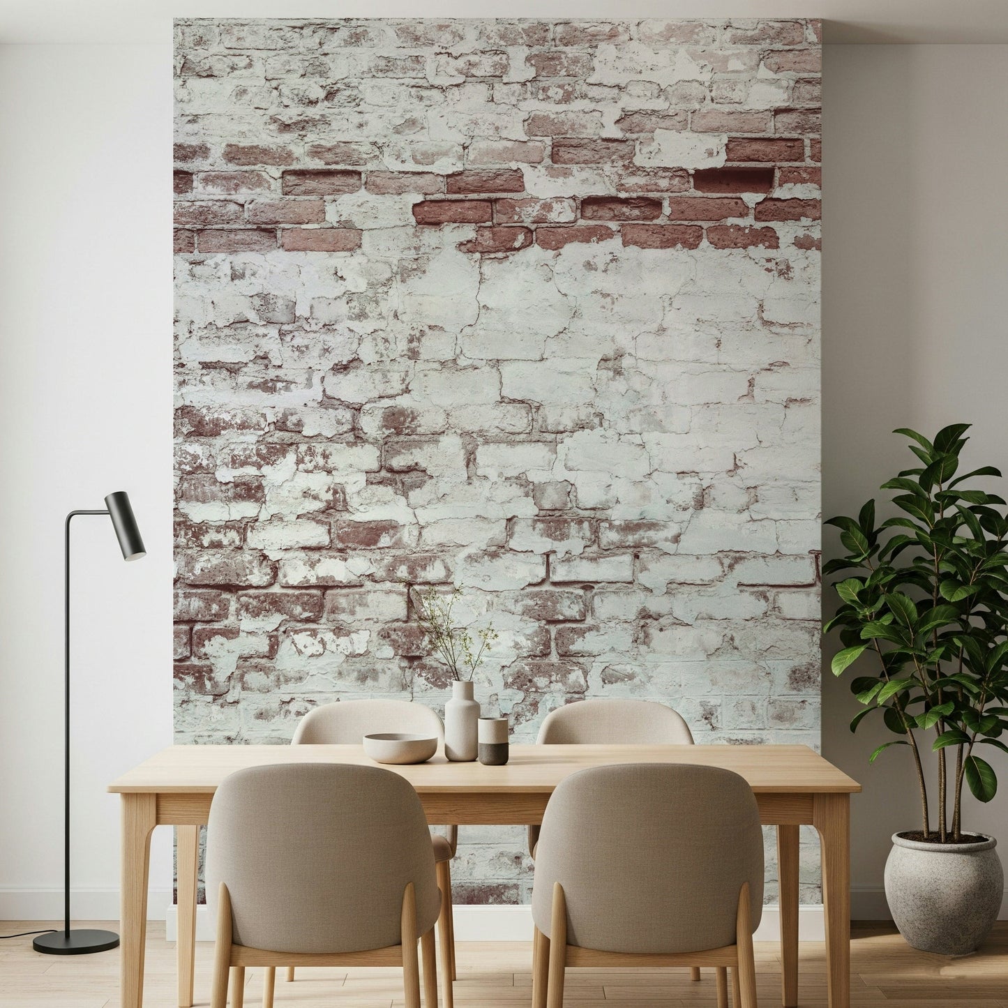 A cozy reading nook with the textured brick peel and stick mural., GD6099