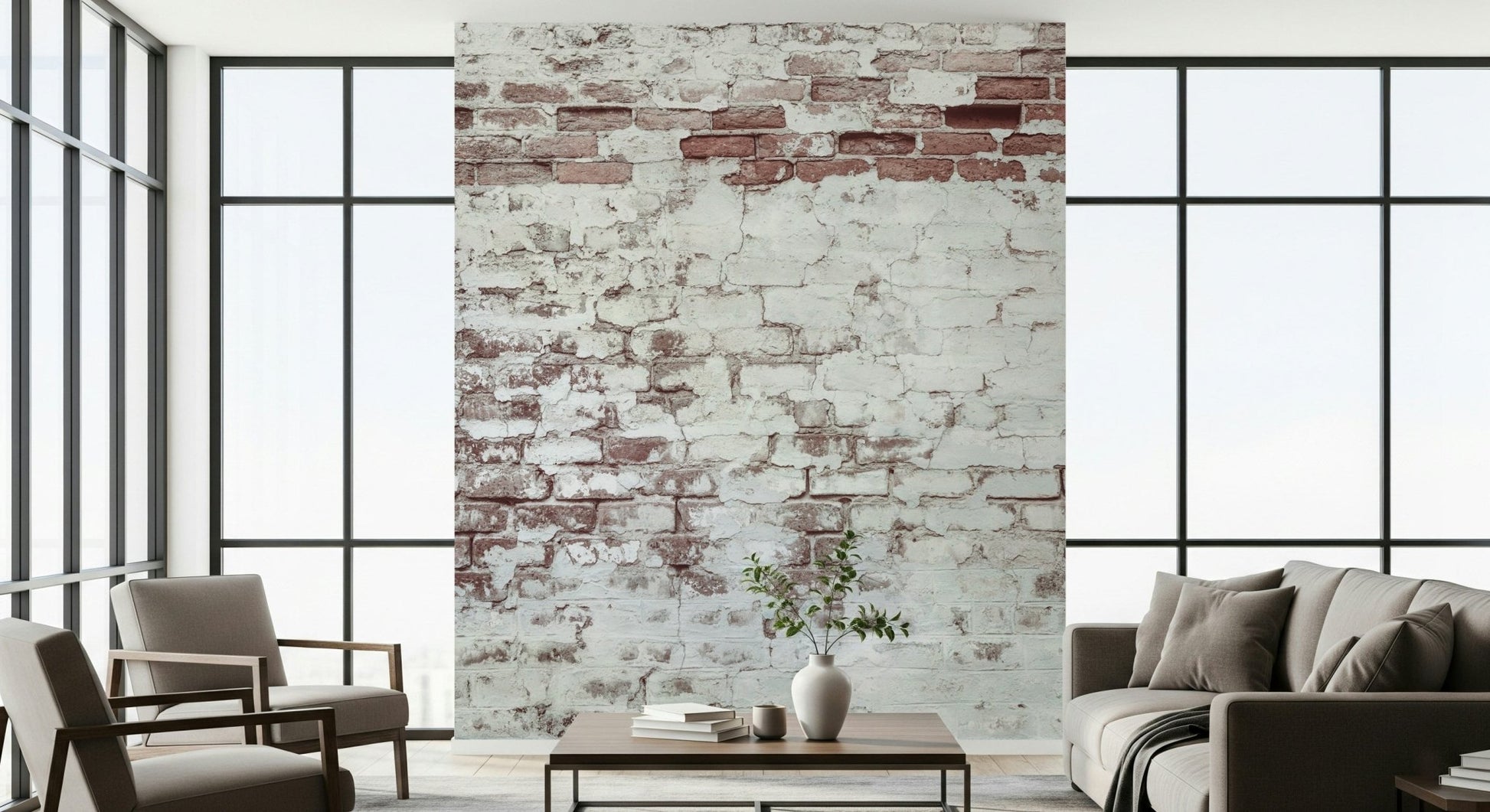 Applying the easy-to-use peel and stick brick texture wallpaper., GD6099