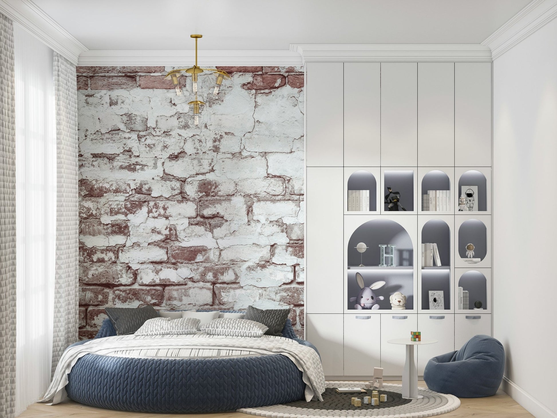 Full view of the Washed Brick wallpaper in a rustic living area., GD6099