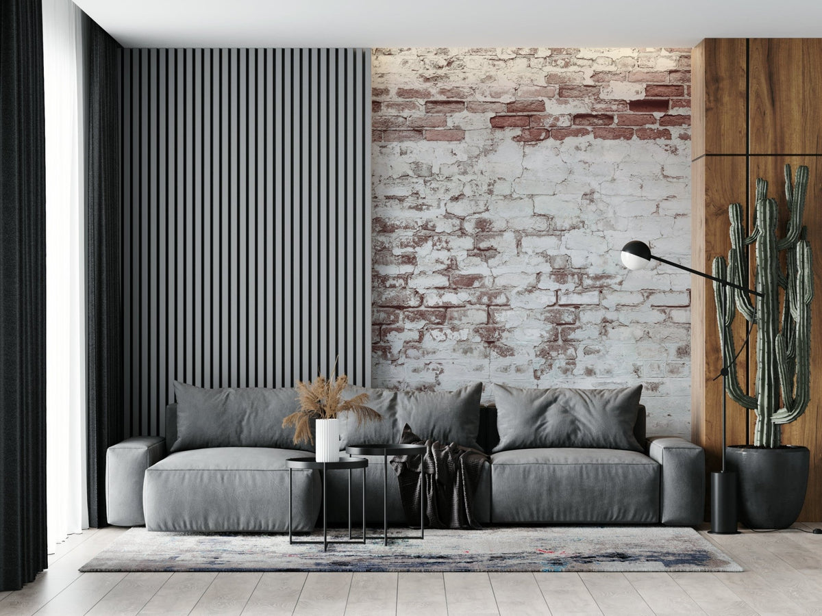 Vintage Washed Brick wall mural texture detail in a modern kitchen., GD6099