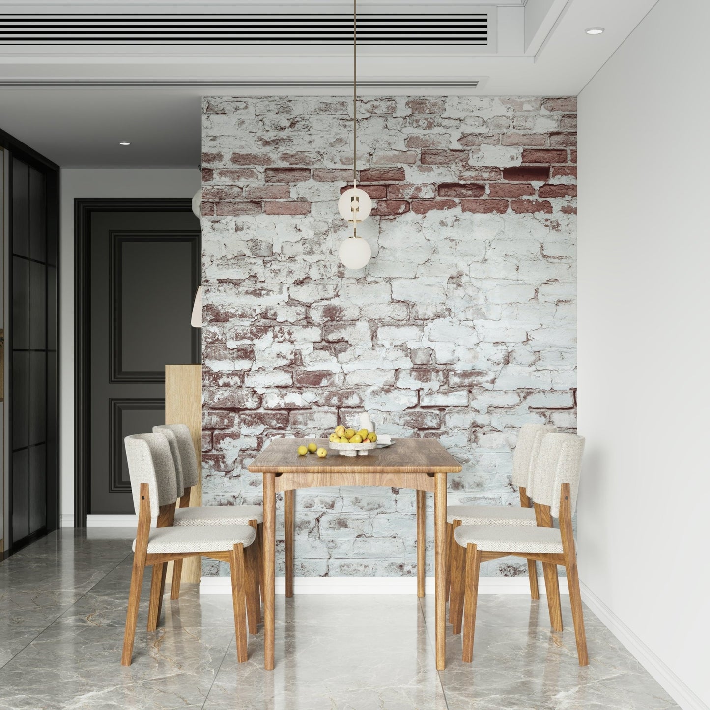 Detail shot of the subtle paint on the Vintage Washed Brick wall covering., GD6099