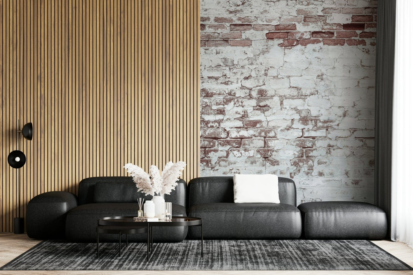 Full wall of the industrial Vintage Washed Brick wallpaper design., GD6099