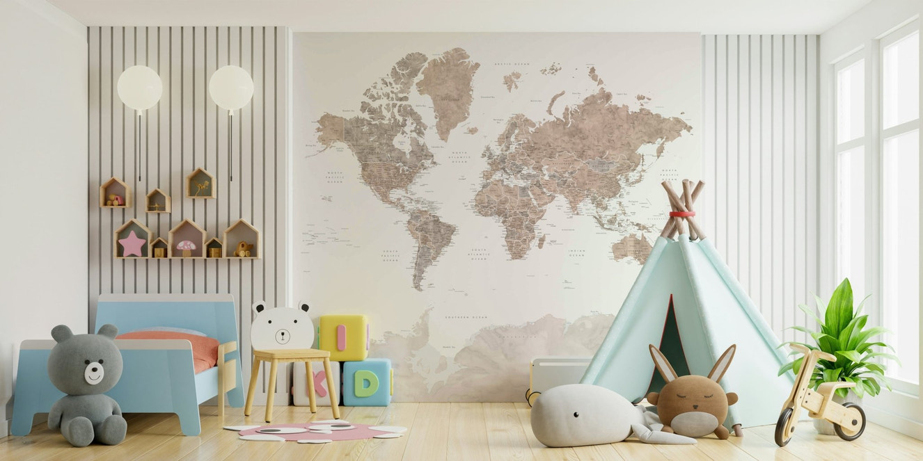 Vintage watercolor world map wall art

