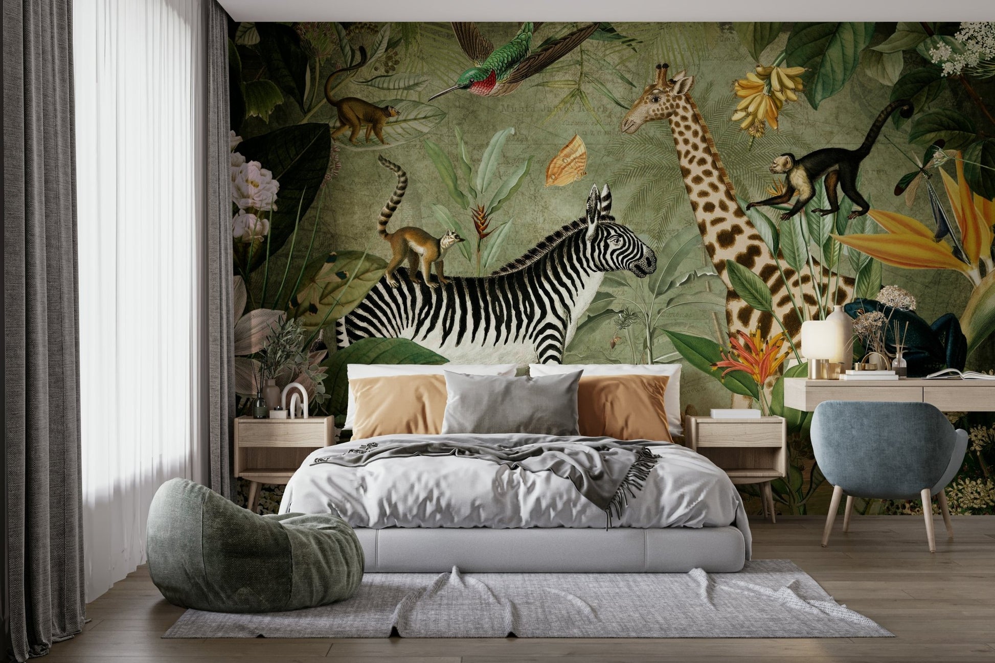 Captivating vintage jungle mural for living room walls, GD1167