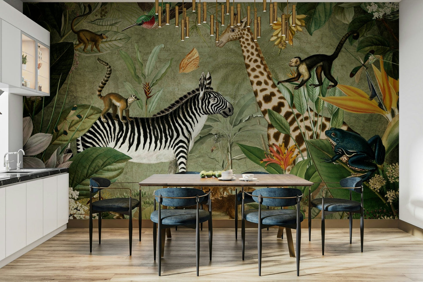 Vintage jungle wallpaper mural featuring wild leaves, GD1167