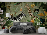 Stunning vintage jungle mural with vibrant green tones, GD1167