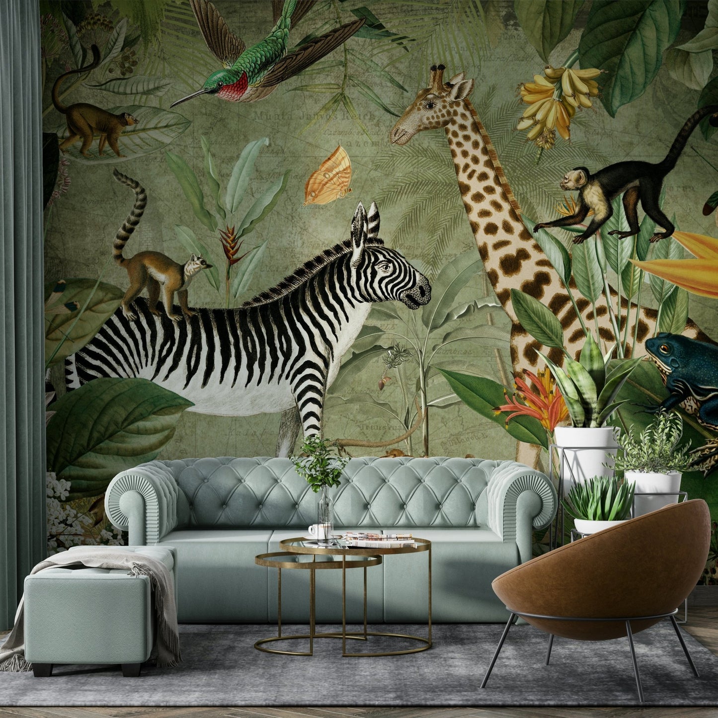Exotic jungle mural for a vintage-inspired room makeover, GD1167