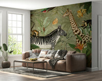 Lush tropical jungle wall mural with vintage style, GD1167