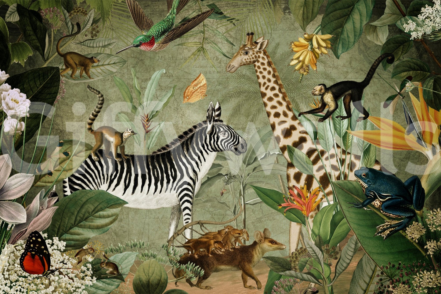 Timeless vintage jungle mural with nature’s beauty, GD1167