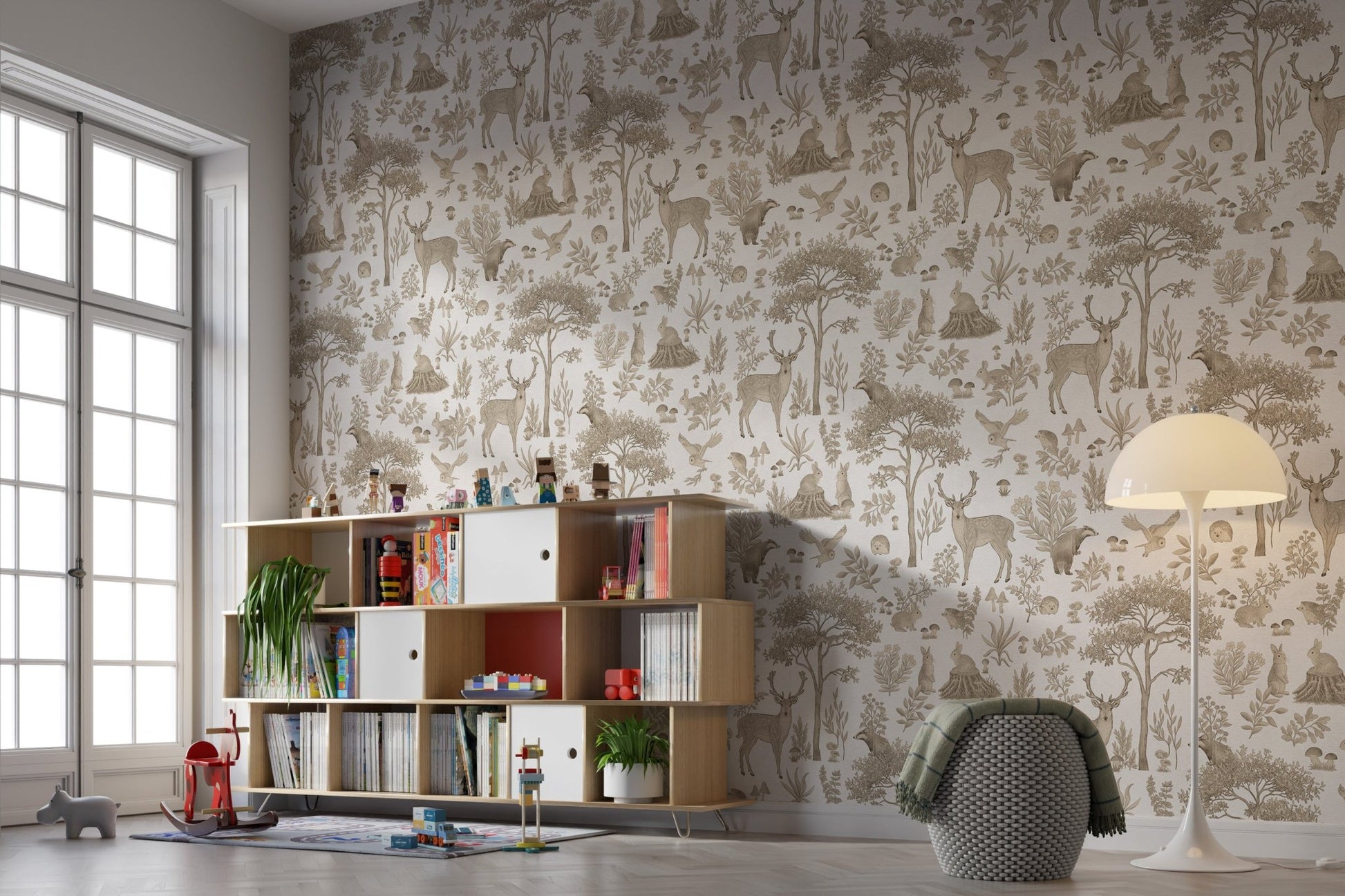 Storybook-style forest wallpaper print
