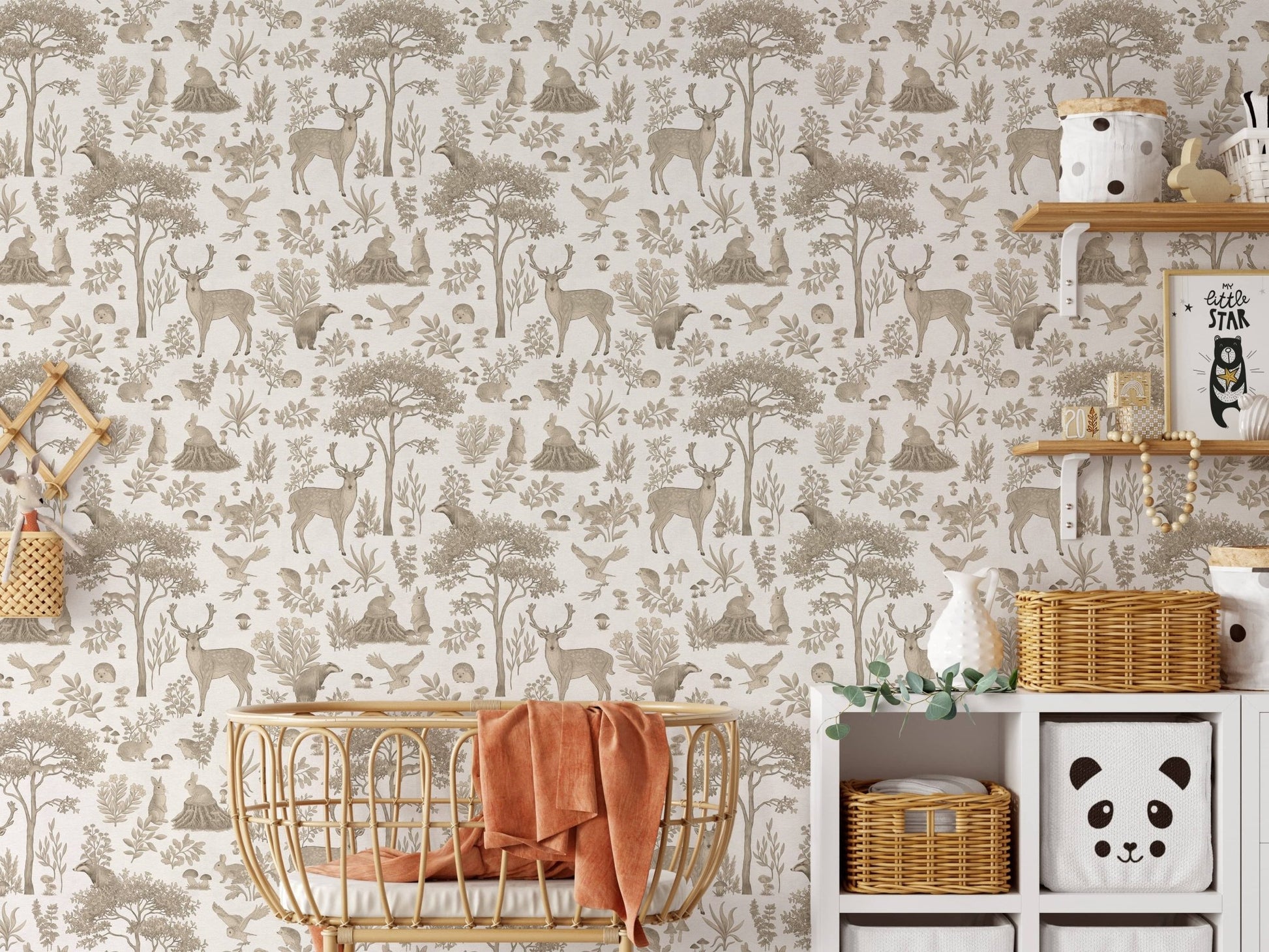 White woodland wallpaper for interiors
