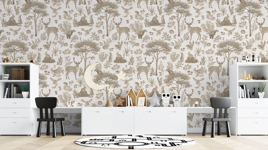 Vintage white wildlife wallpaper design KB93
