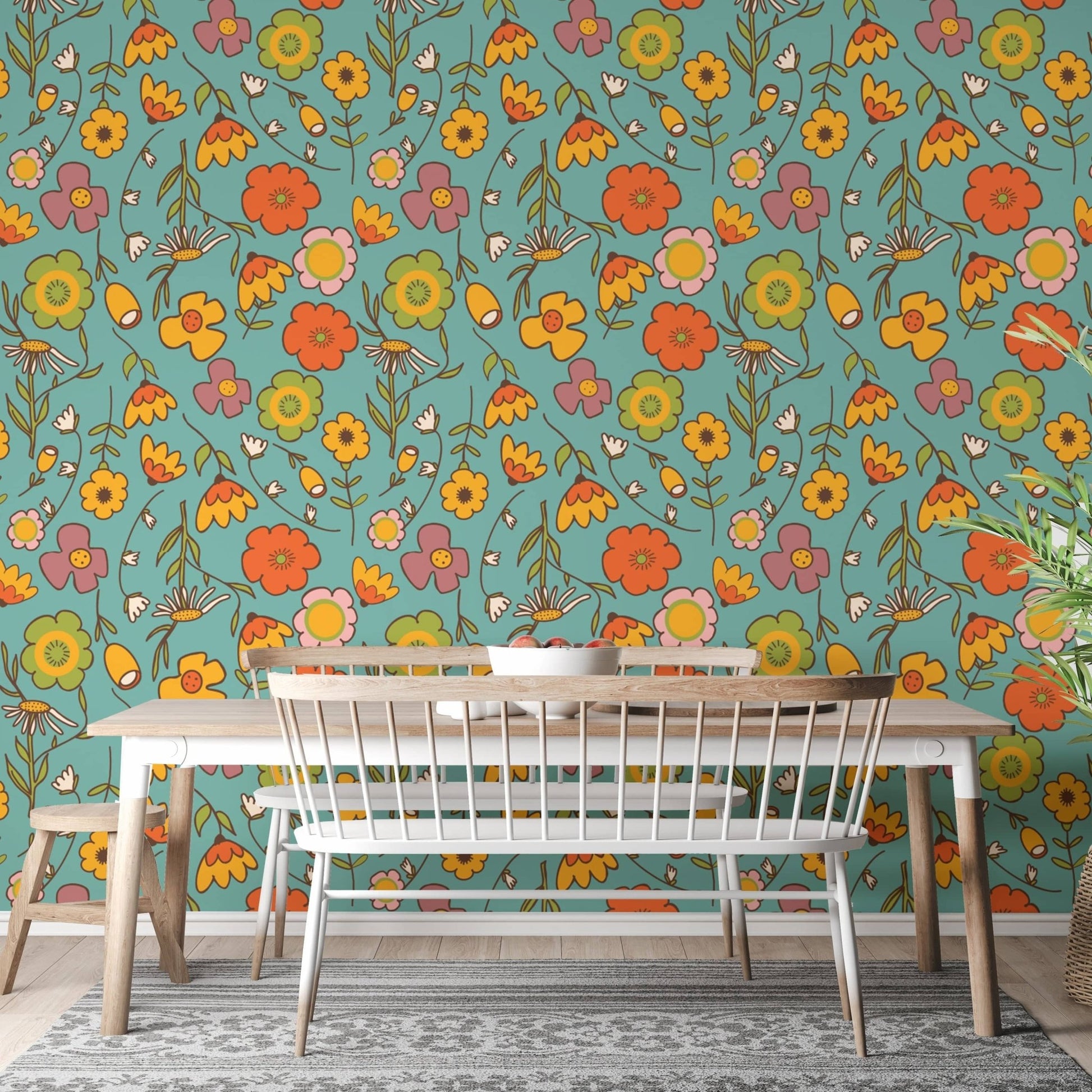 Vintage Wild Floral Blue Wallpaper for walls