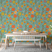 Vintage Wild Floral Blue Wallpaper for walls