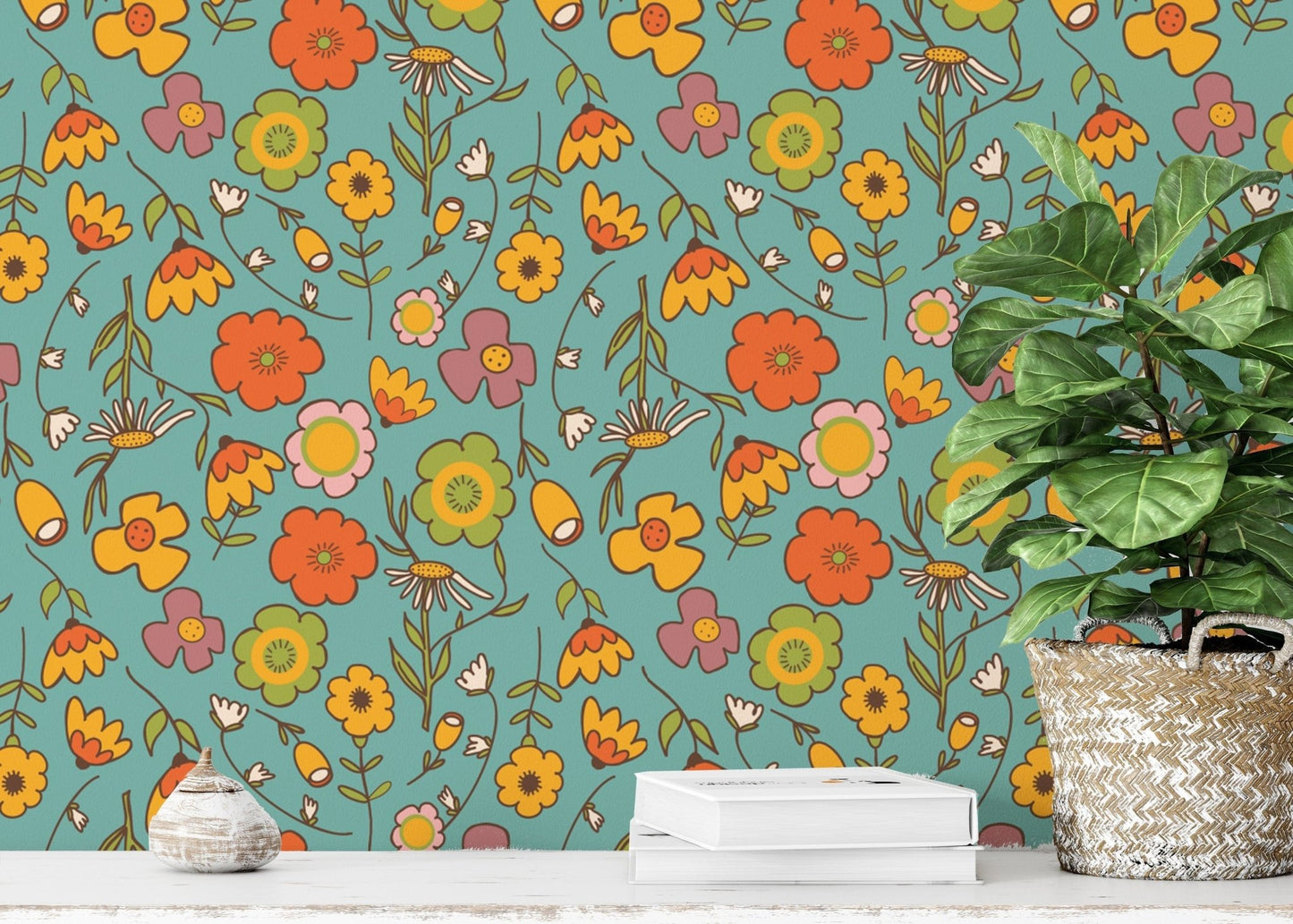 Vintage Wild Floral Blue Wallpaper for bedrooms