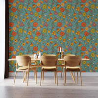 Vintage Wild Floral Blue Wallpaper for home decor