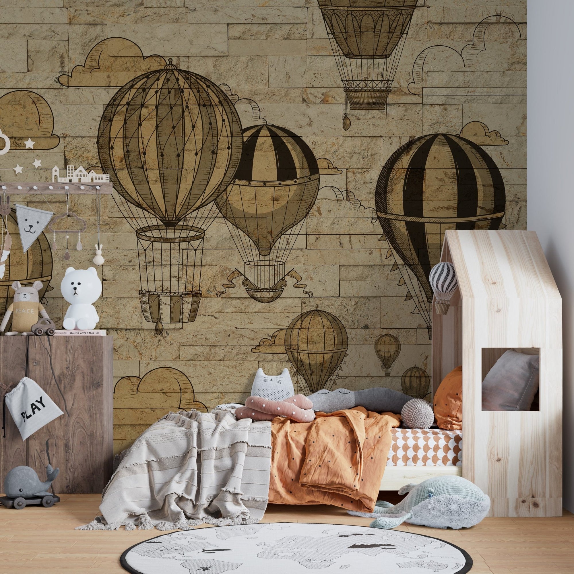 3D hot air balloons wallpaper with vintage sky. A789