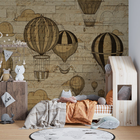 3D hot air balloons wallpaper with vintage sky. A789