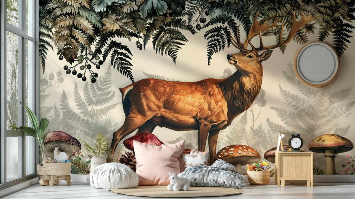 A wall mural of a stag deer in a woodland forest. GD3494


