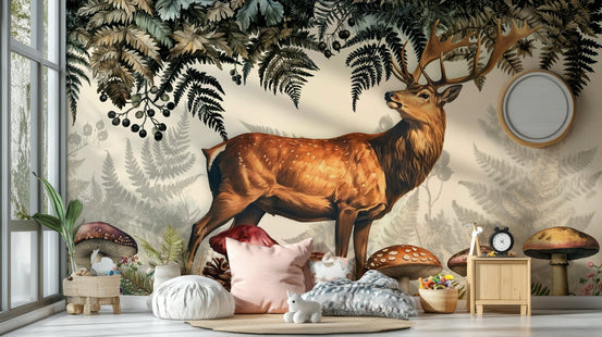 A wall mural of a stag deer in a woodland forest. GD3494

