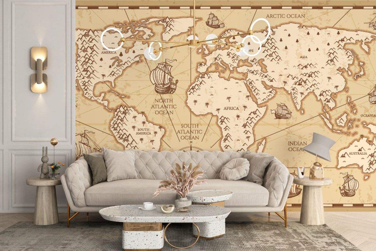 Antique world map design wallpaper B100
