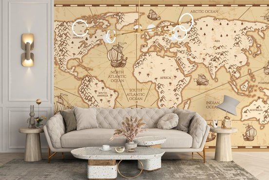 Antique world map design wallpaper B100
