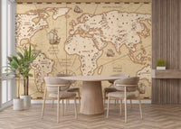 Vintage-style world map wallpaper mural

