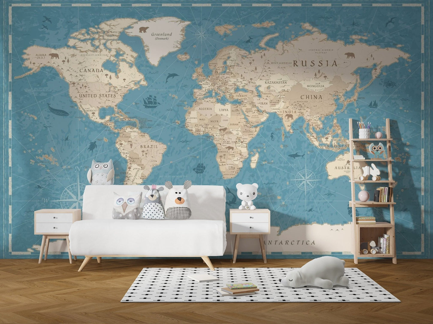 Vintage World Map Wallpaper Mural - Giffywalls Map-15