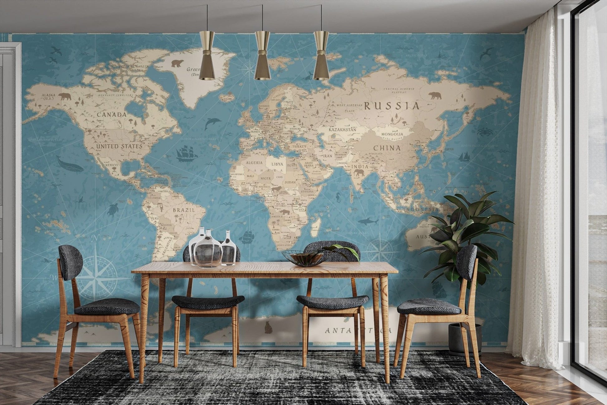 Vintage World Map Wallpaper Mural - Giffywalls Map-15