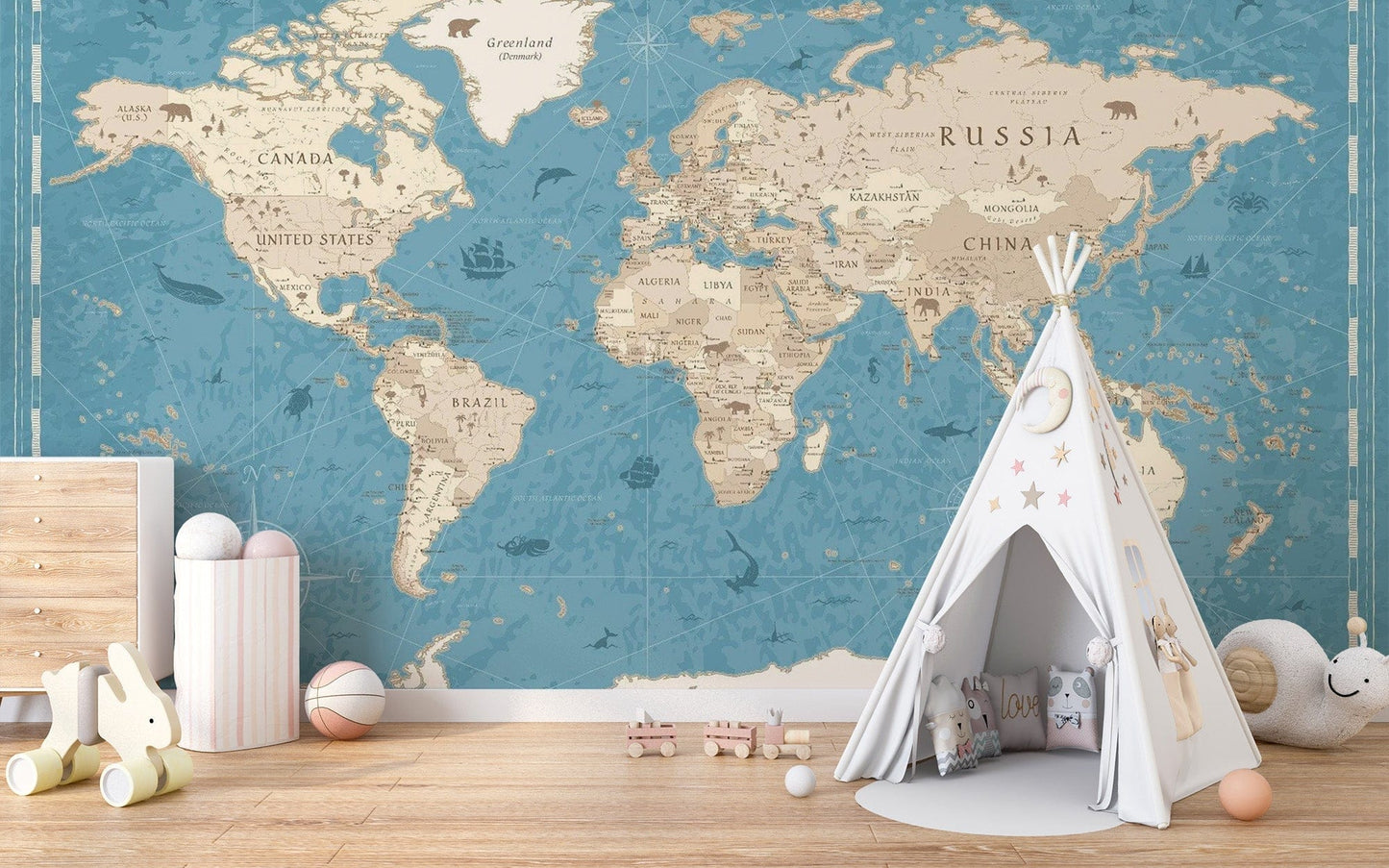 Vintage World Map Wallpaper Mural - Giffywalls Map-15